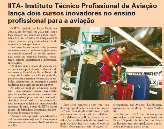 IITA – Instituto Técnico Profissional de Aviação launches two innovative vocational training courses for aviation
